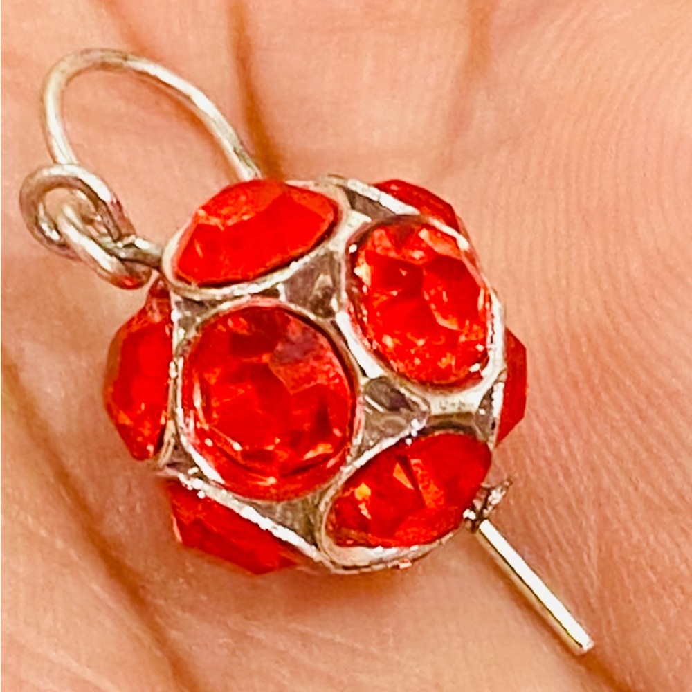 Festive Handmade Elegant Red and silver ball Dangle Earrings - Picture 4 of 4